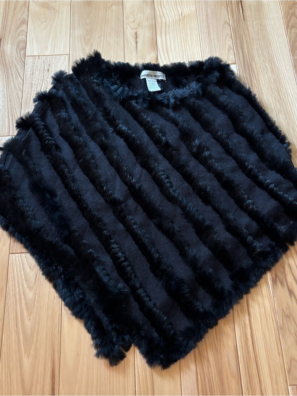 Y2K Sweater Project Black Knit Rabbit Fur Poncho